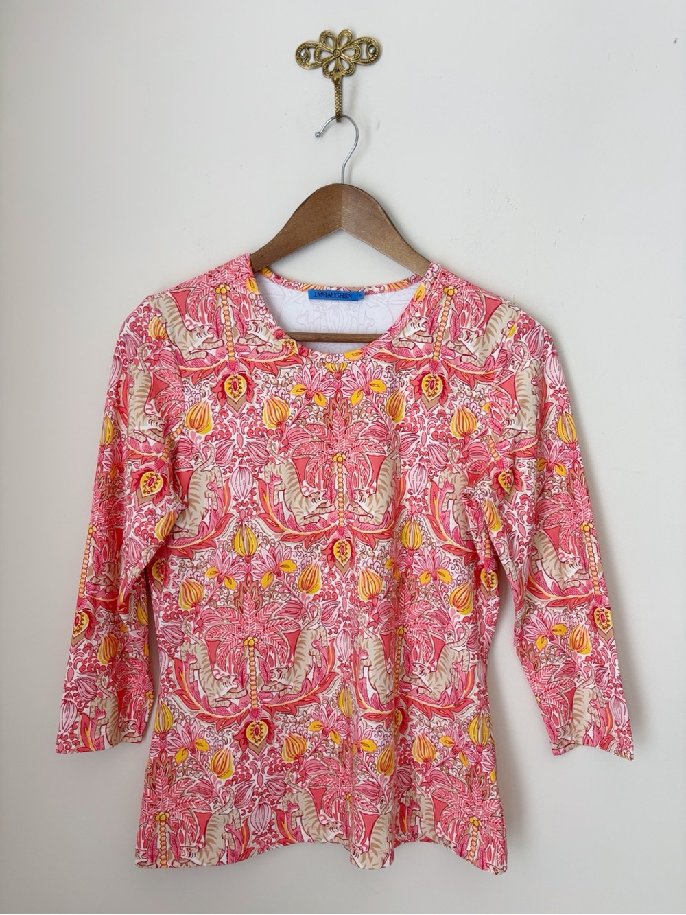 J. McLaughlin Coral Pink Signature Tee Tigress Tropico Medium